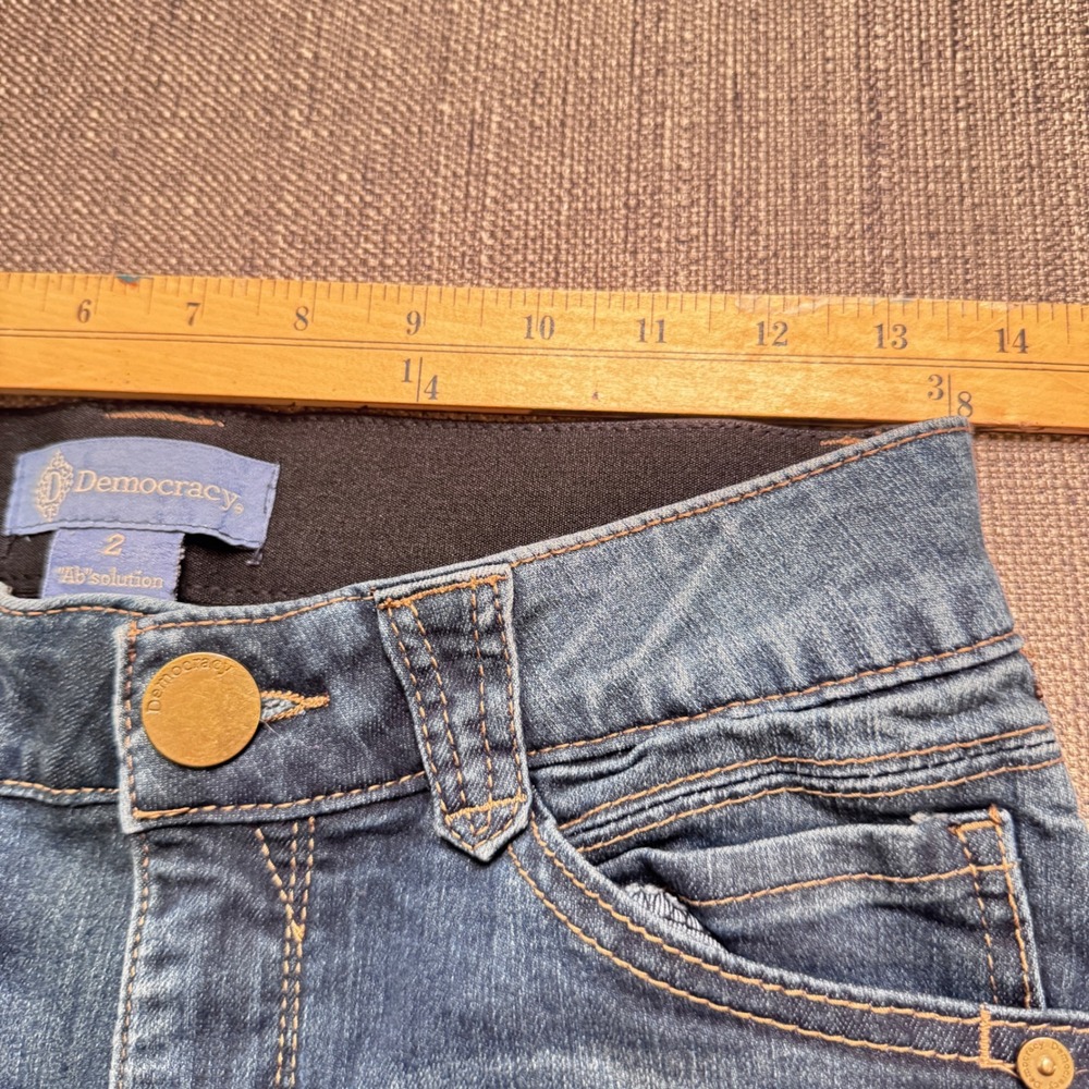 Democracy Ab solution Blue Denim Jean Shorts Womens Size 2 Stretch Mid Rise - Picture 3 of 8